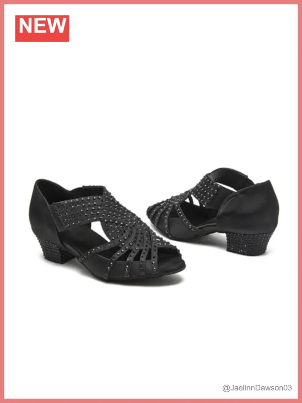 Women's Salsa Dance Shoes Low Cuban Heel Satin Slip-On Rhinestone Sparkle